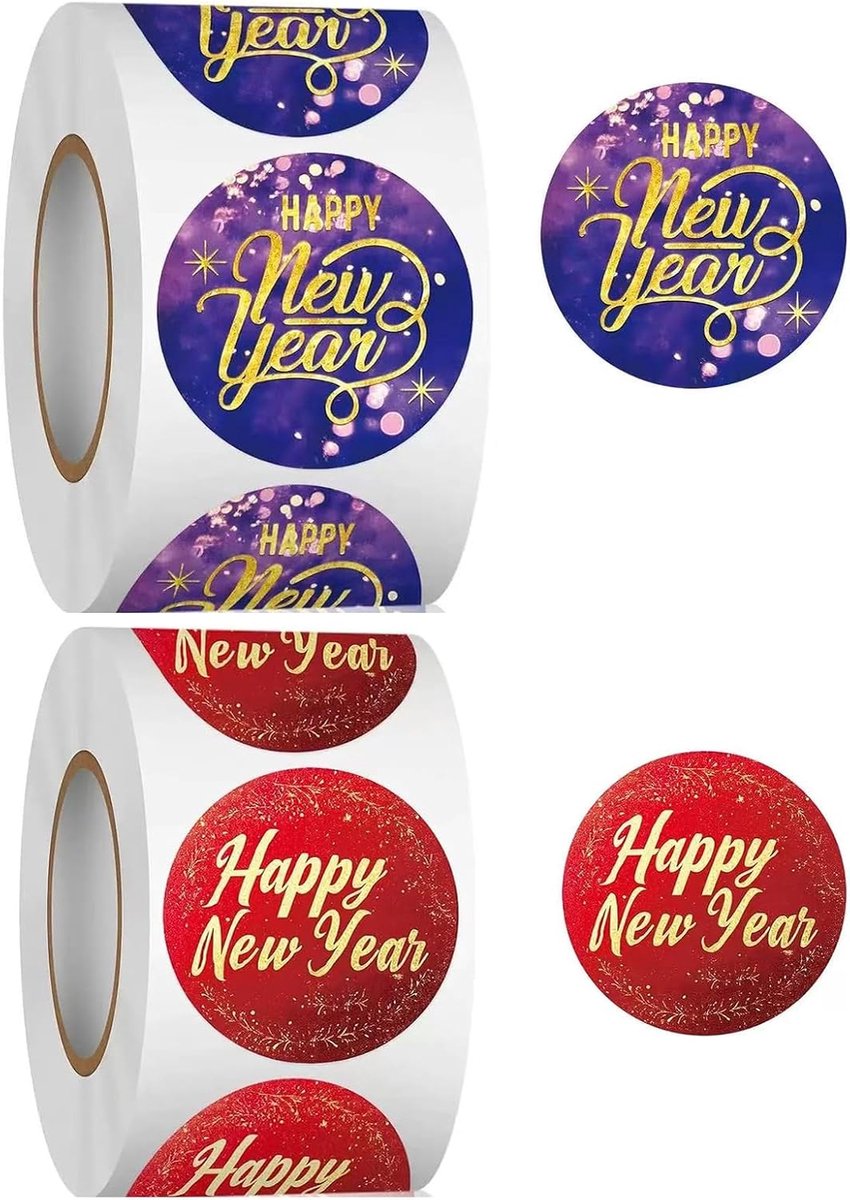 Happy New Year Stickers 1000 Stuks - 1 Inch Ronde Labels - Gouden Ontwerp - Perfect voor Feestdecoratie - ShopVlot