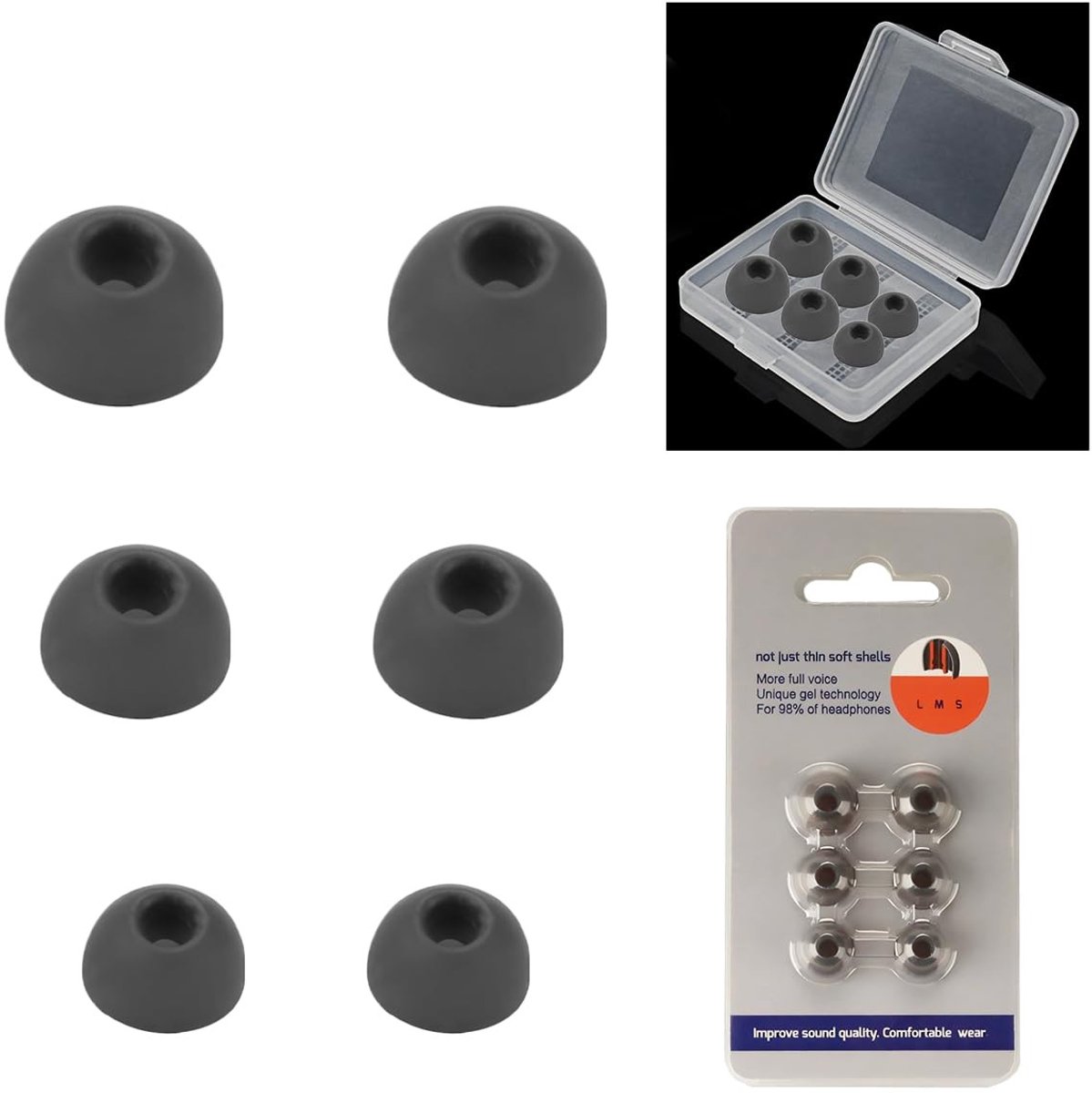 Solidchoice - Silicone Oordopjes voor Hoofdtelefoon, 3 Maten met Opbergtas