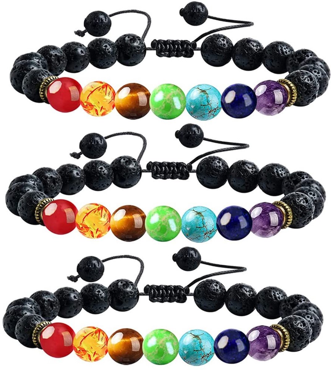 Solidchoice - 3 Stuks 7 Chakra Armbanden van Natuurlijke Steen voor Vrienden en Yoga