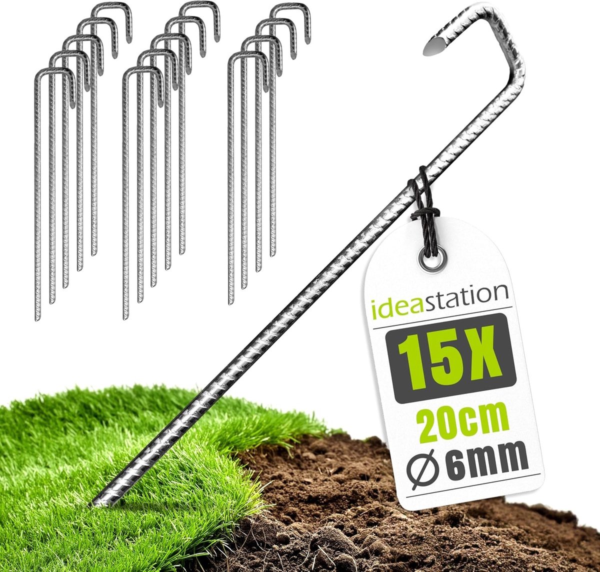 Grondankers - Roestvrij staal - 20 cm - Ø 6 mm - Voor Tenten en Camping