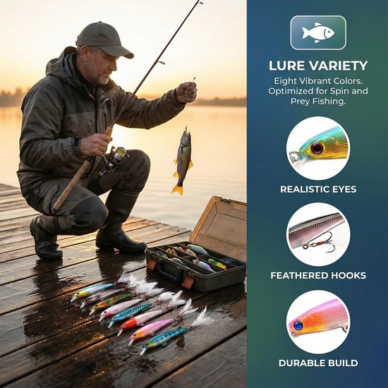 Set van 8 Visserslures met Jigkop, Zachte Rubber Aas voor Zoet en Zout Water, Vissen Accessoires met Opbergdoos, Perfect voor Snoek, Zander en Baars van Merkloos — afbeelding 3