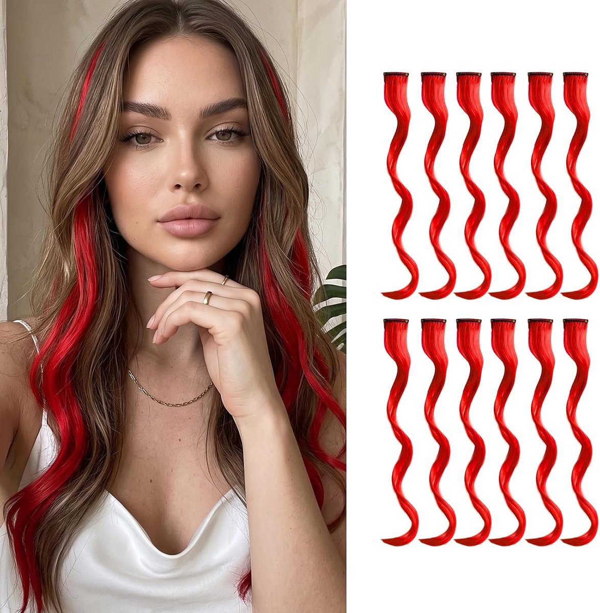 Clip-In Haarextensions 12 Stuks - Felrood - Eenvoudig te gebruiken - Perfect voor festivals - ShopVlot