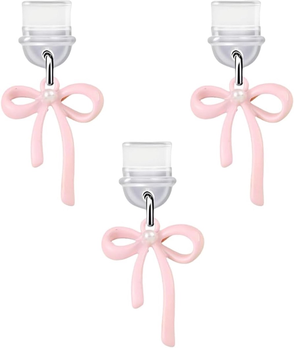 Mobiel dust caps set - 3 stuks met roze strik - silicone bescherming - stijlvol en praktisch - ShopVlot