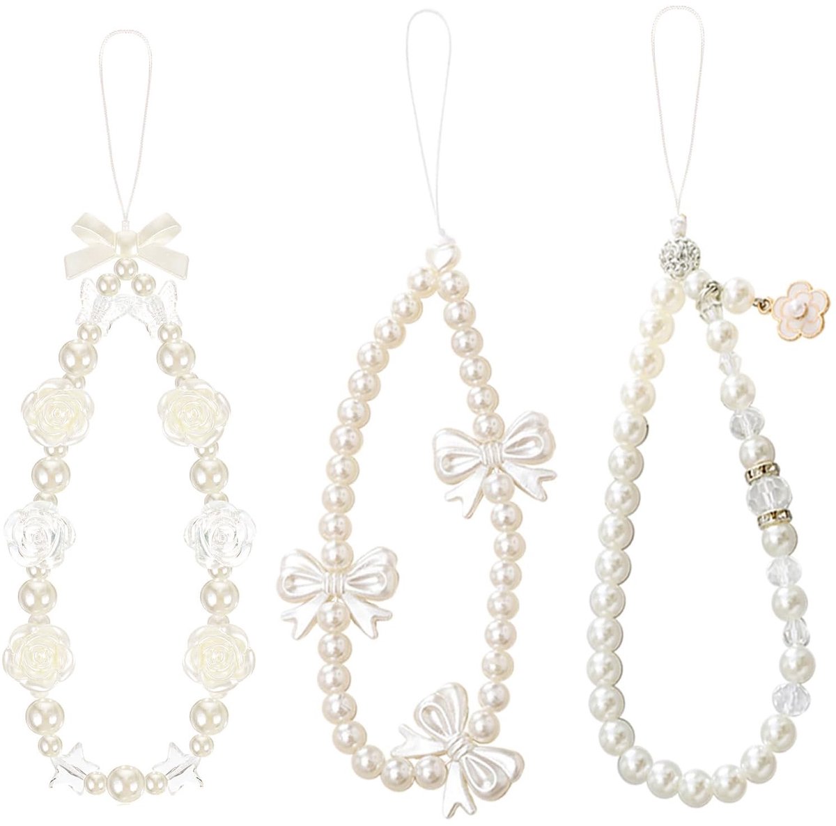 Solidchoice - 3-delige Telefoon Charm Set - Handgemaakte Beaded Telefoon Armband met Vlinder en Bloem