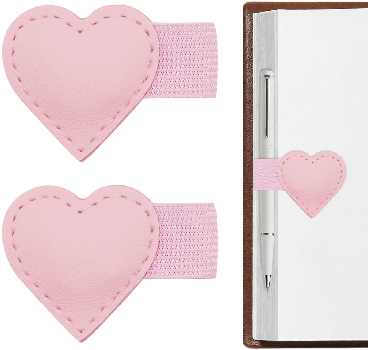 Solidchoice - Set van 2 Magnetische Lederen Boekenleggers met Penhouder