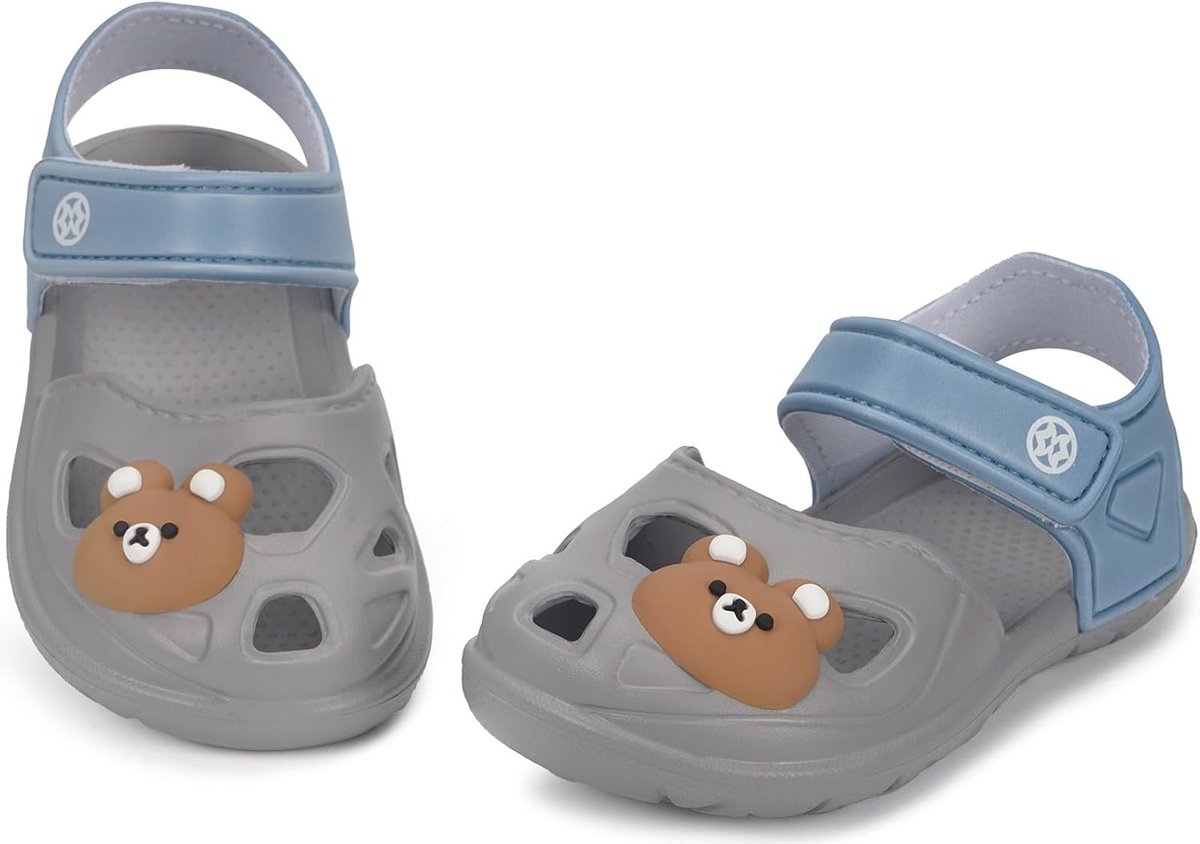 Kinderschoen klompen maat 28-34 - grijs - dinosaurussen - comfortabele waterschoenen voor de zomer - ShopVlot
