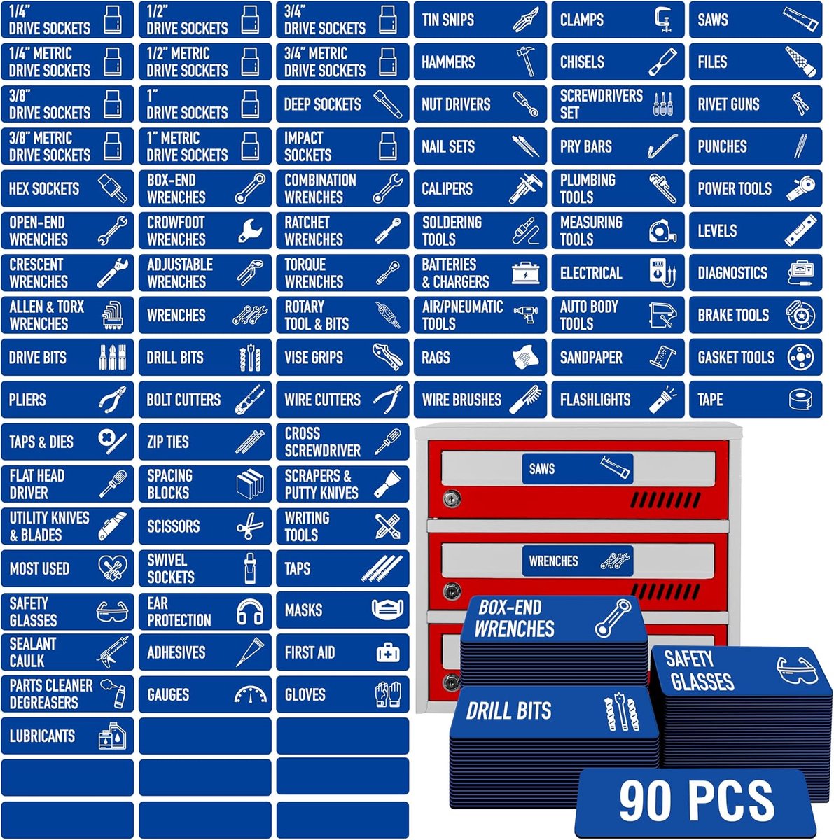 magnetische etiketten voor gereedschapskist - 90 stuks - sterke magneten - eenvoudig organiseren - ShopVlot