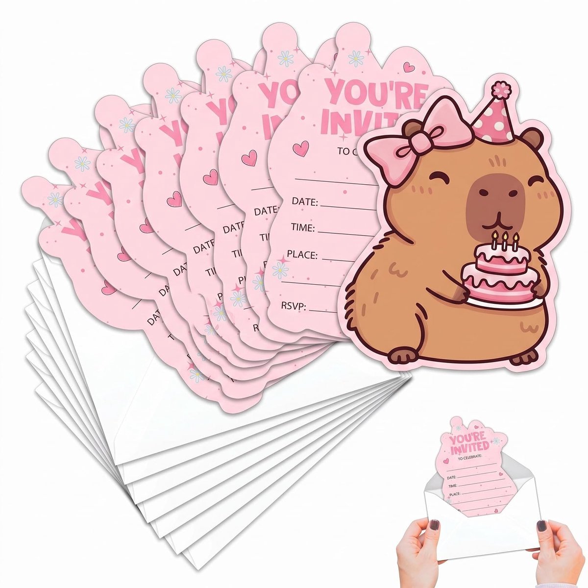 Solidchoice - Set van 10 Verjaardagsuitnodigingen met Enveloppen in Kawaii-Design