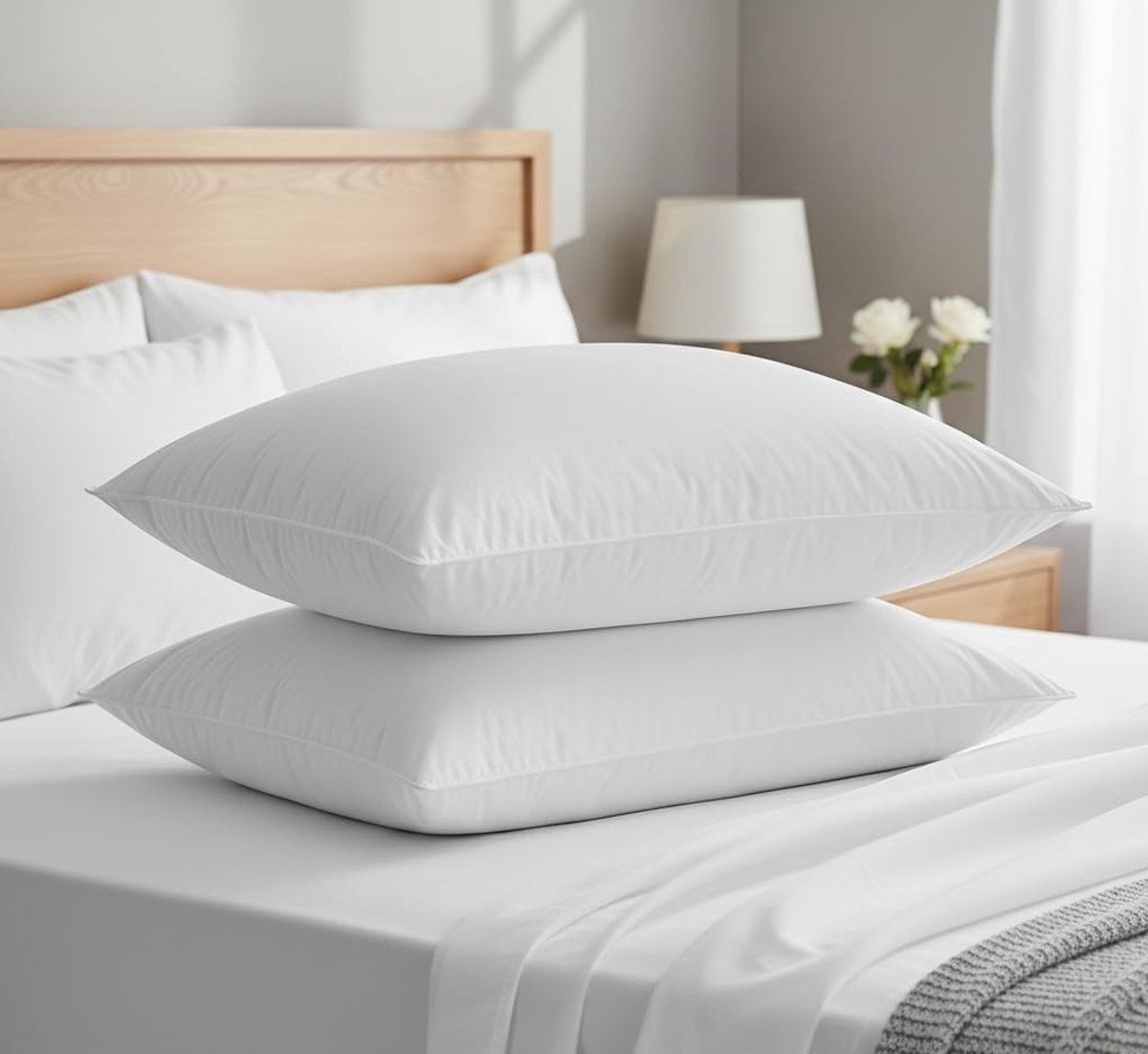 Hoofdkussen - 50 x 75 cm - 3-Kamer Vulling met Dons en Veren - Hypoallergeen Kussen voor Ultiem Comfort