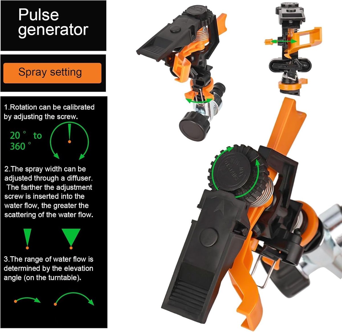 Impulse Sprinkler voor Tuin en Gazon, 3/4 Inch Rotatiesproeier voor Grote Oppervlakten, Efficiënte Waterbesparing en Eenvoudige Aansluiting