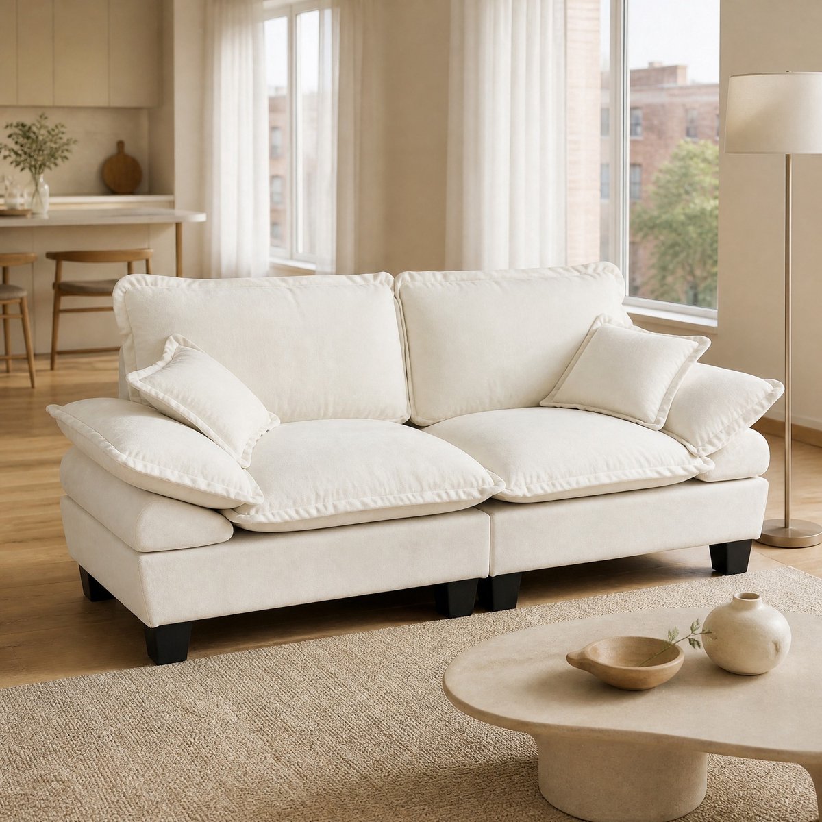 DESMIU Zitbank 2-Zits - Modulair Loveseat Met Zachte Kussens En Gebogen Armleuningen - Voor Woonkamer En Appartement - Chenille - Beige