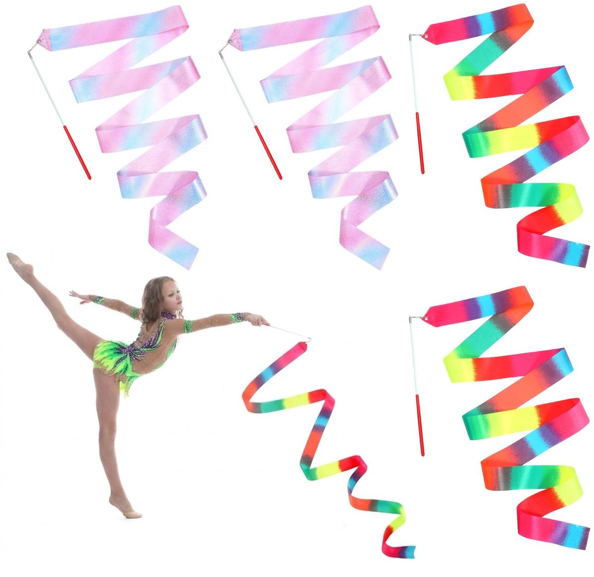 Solidchoice - Set van 4 Regenboog Dansstokken voor Gymnastiek