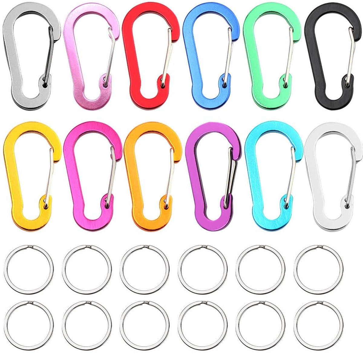 Solidchoice - Set van 12 Mini-Karabijnhaken met Sleutelringen