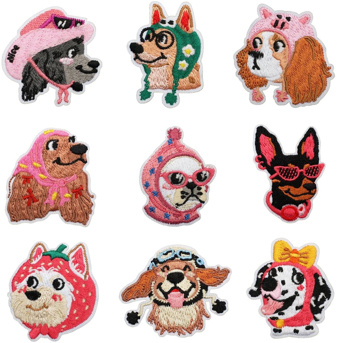 Solidchoice - Set van 9 Schattige Honden Borduurapplicaties voor Textiel Decoratie