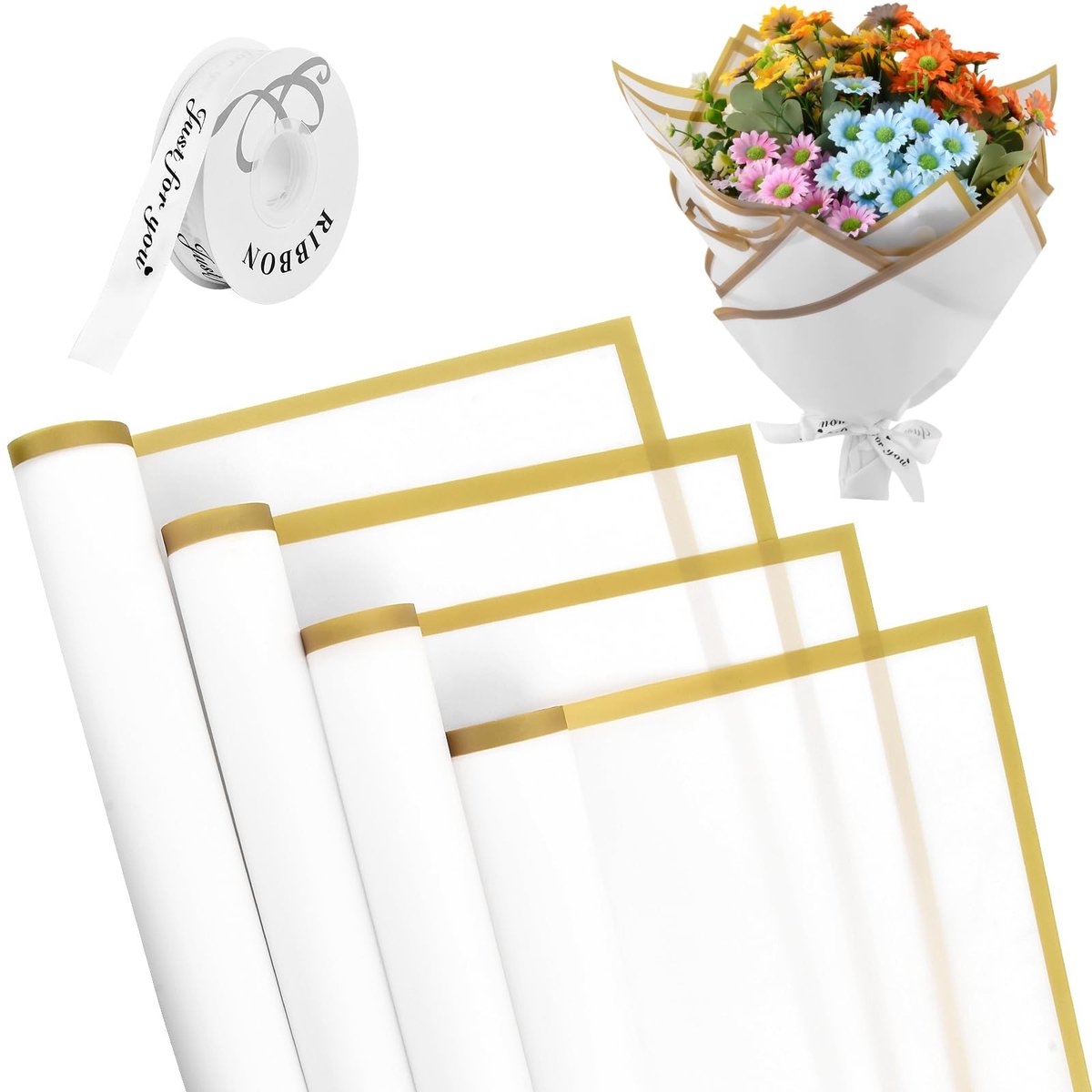 Solidchoice - Waterdicht Cadeaupapier voor Bloemen met Gouden Rand