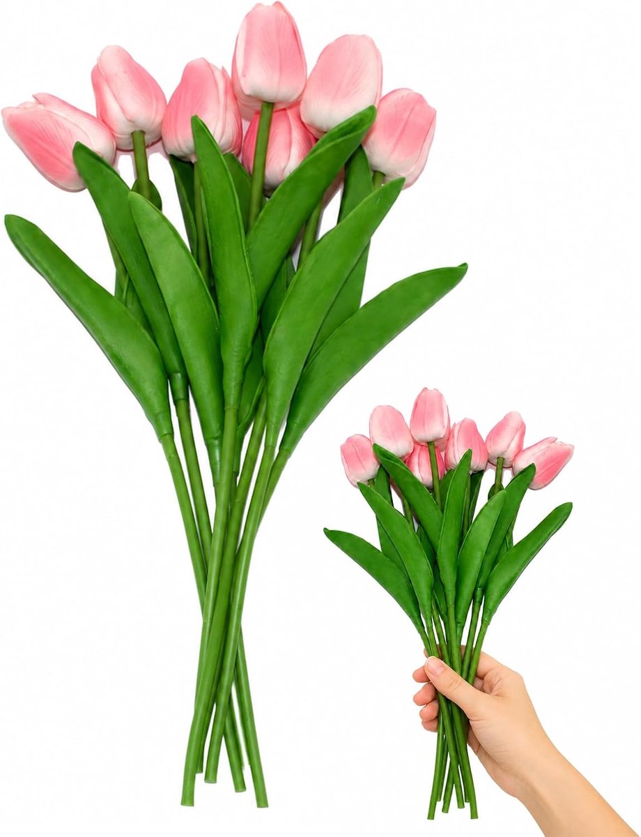 7 stuks kunsttulpen als echt - kunstbloemenboeket met levensechte tulpen als zomerdecoratie, kunstplanten voor binnen - ShopVlot