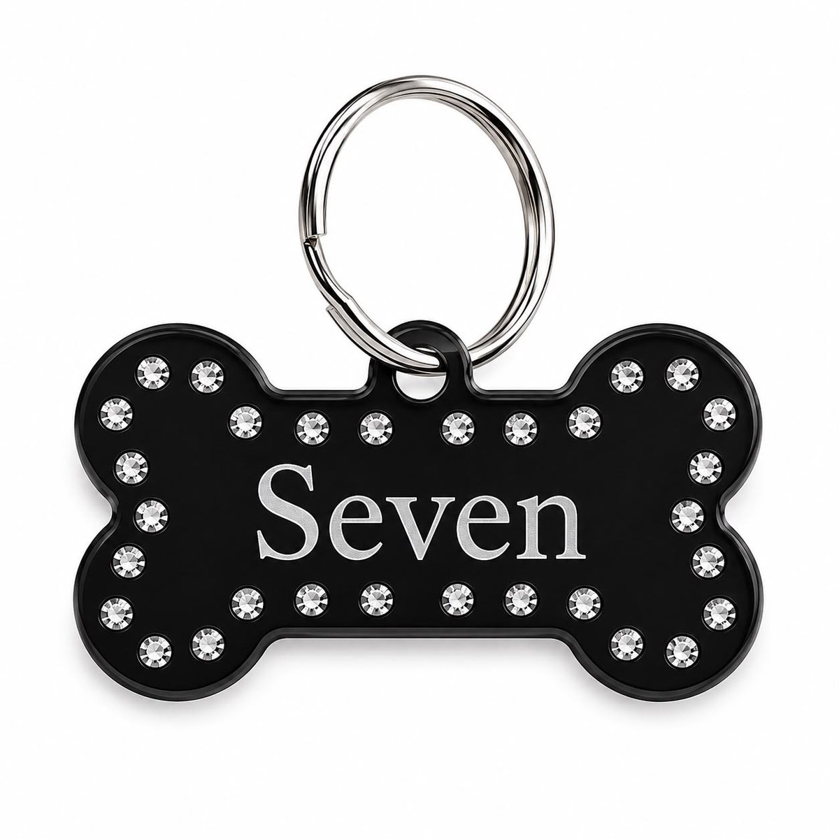 Luxe Hondenpenning Botje met Strass | Zwart | Inclusief Graveren | Hondenbotje met Strass | Aluminium Hondenpenning | Petshop Seven®