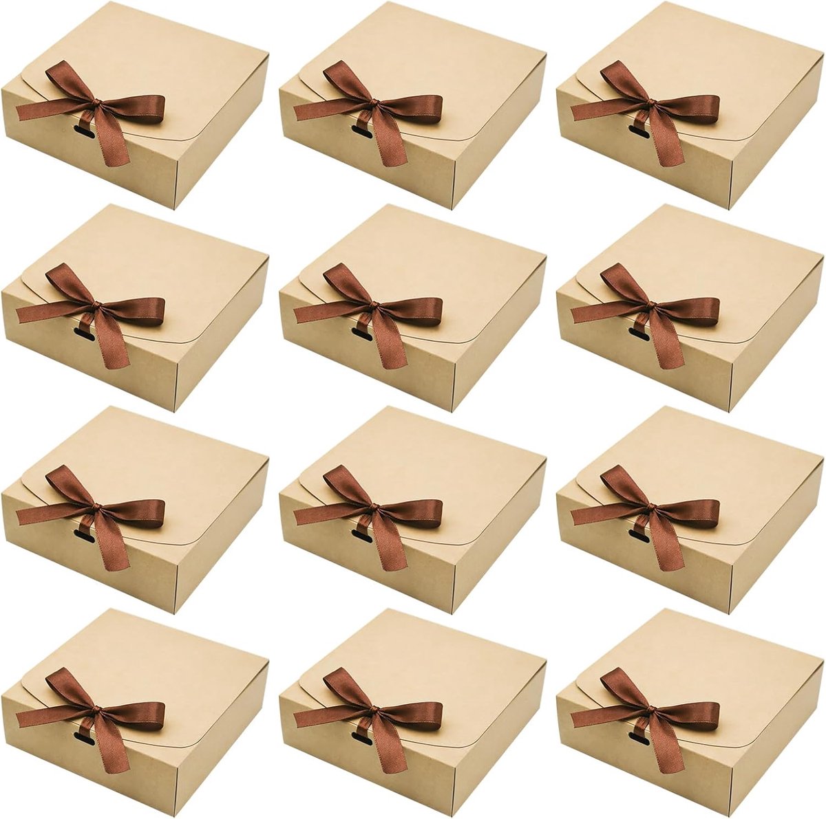 PWGHWG Papp geschenkdoosjes, 12 stuks, 16,5 x 16,5 x 5 cm, geschenkdozen, kraftpapier, geschenkdoos met deksel - ShopVlot