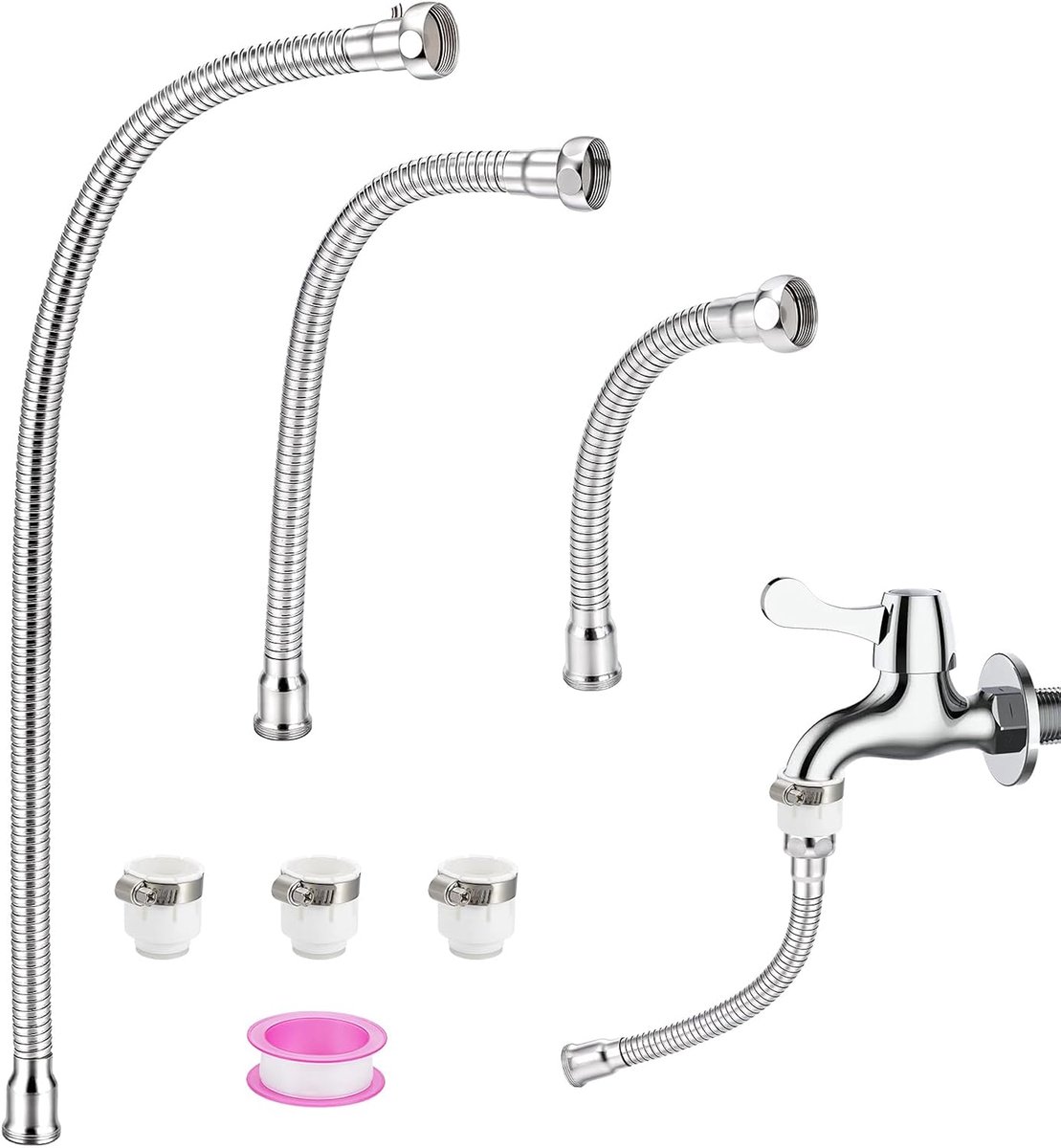 3 stuks roestvrijstalen tuinslangconnector, 3 maten - Flexibele waterslangverlenging met connectoren - ShopVlot
