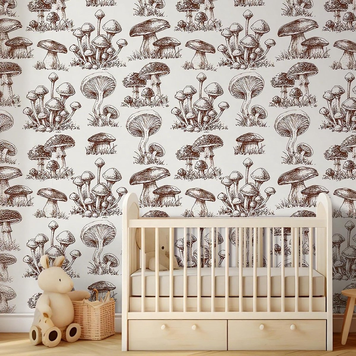 LACHEERY 44.5 cm x 700 cm Wallpaper White with Pattern Mushroom Living Room Wall Wallpaper Self-Adhesive Vintage Vinyl - ShopVlot