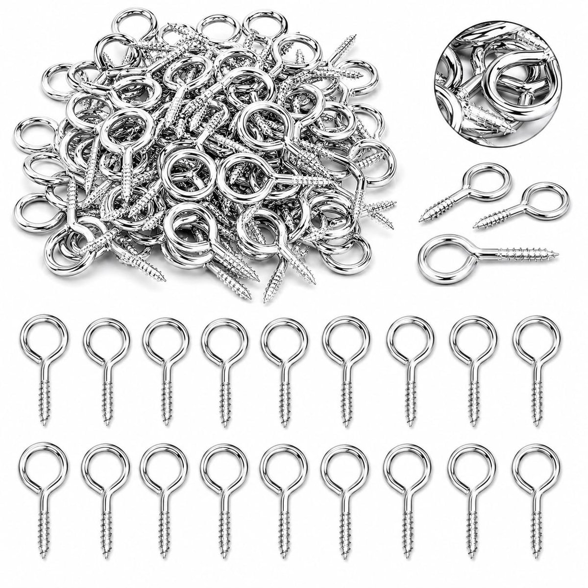 100Pcs Eye Screws 20mm,Zinc Plated Carbon Steel Screw Eyelets, Ring Screws with Closed Eye Screw Eyelets for Curtain - ShopVlot