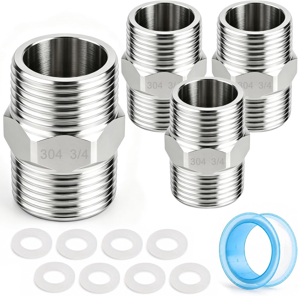 4 Stuks Roestvrijstalen Dubbele Nippel 3/4 Inch Schroefdraadfitting - ShopVlot