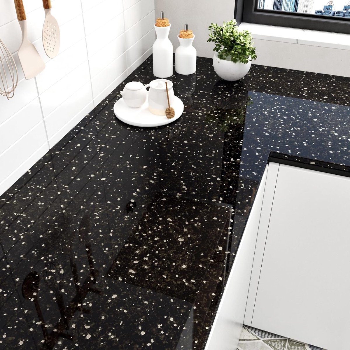 Black Marble Wallpaper - Peel & Stick, Glossy Black Marble Vinyl Film for Furniture - ShopVlot