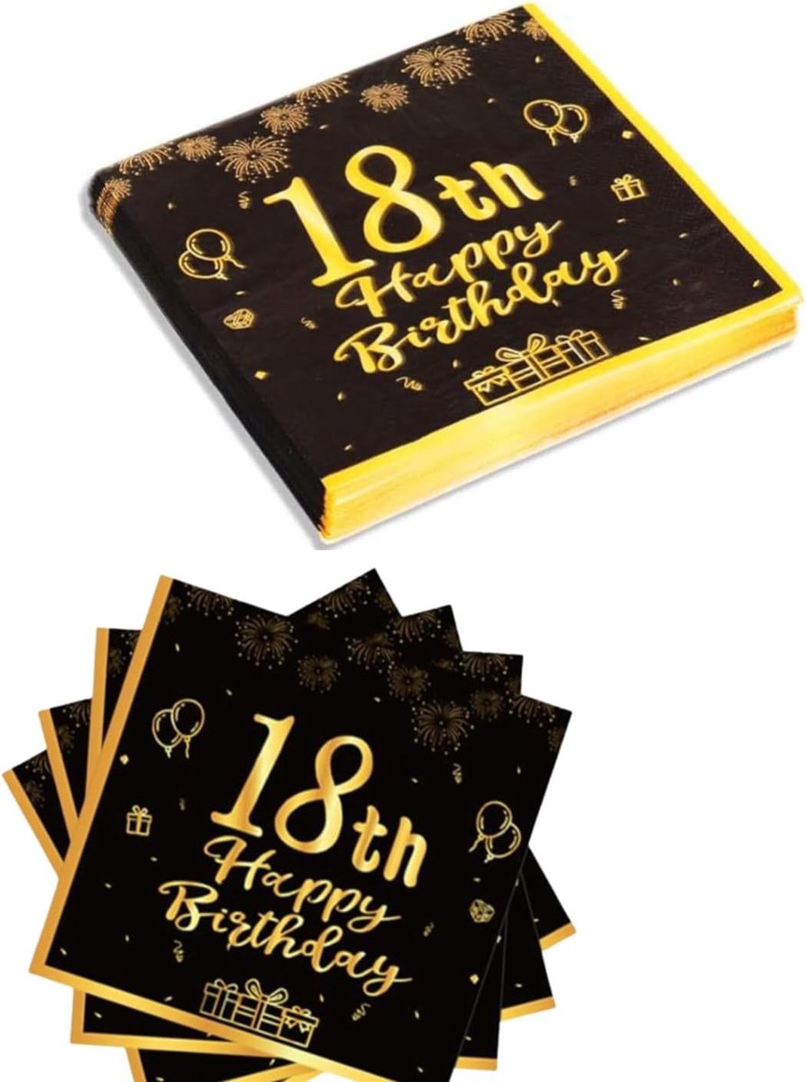 Happy 18th Birthday Black and Gold Napkins, 40pcs Black Gold 18th Birthday Decorations Paper Napkins Happy Birthday - ShopVlot