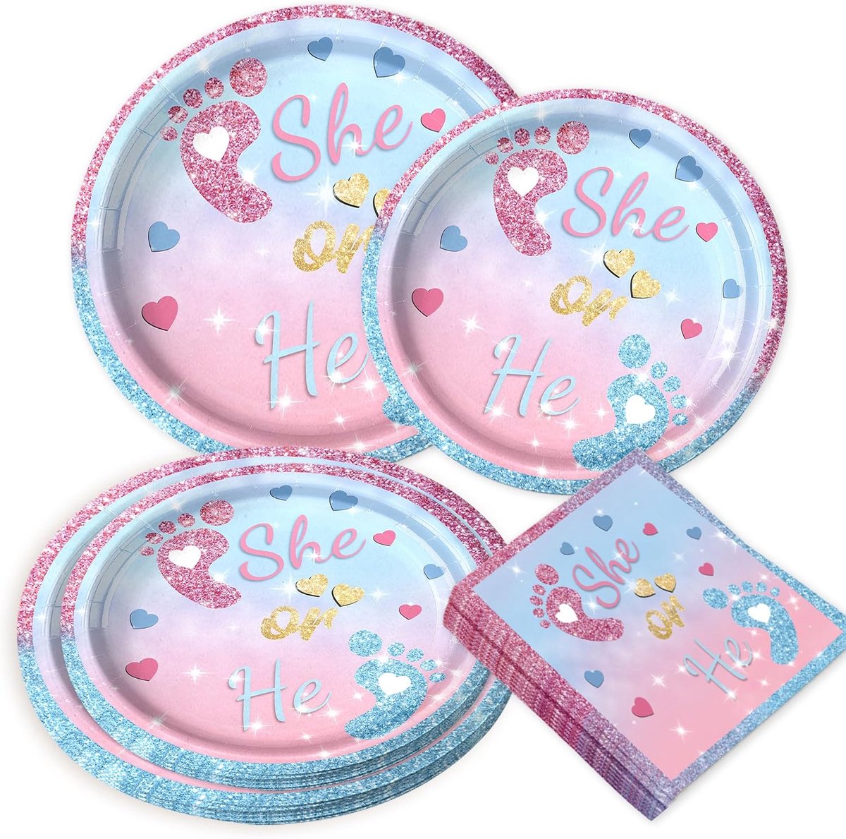 gender reveal party plates boy or girl baby discovery decorations paper plates paper napkins baby shower party - ShopVlot