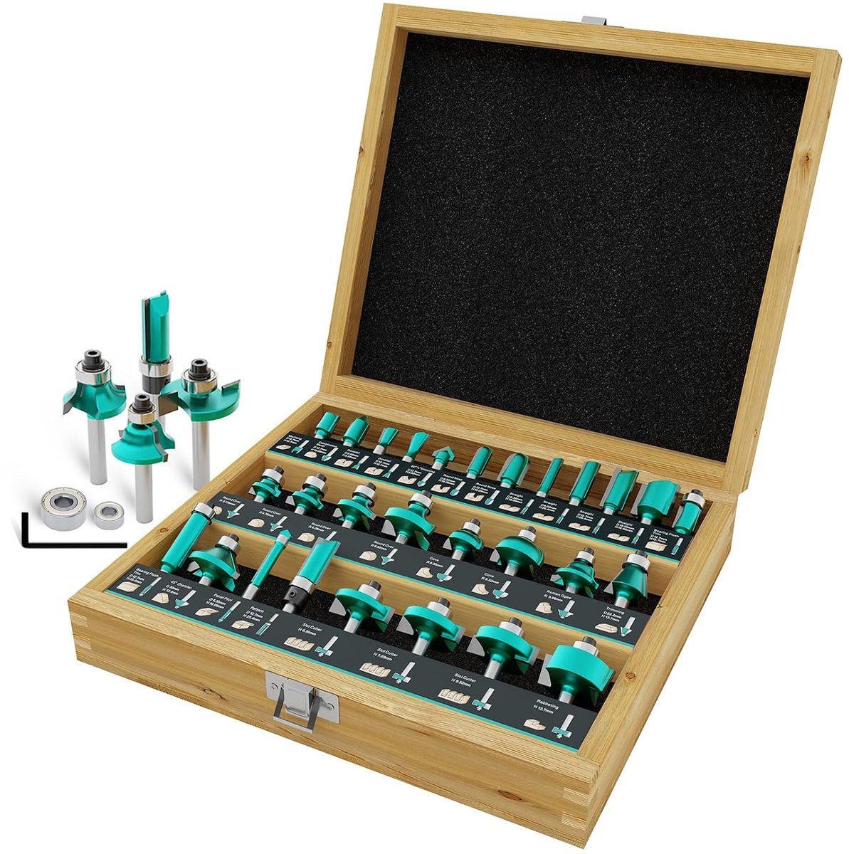CSOOM 30pcs Professional Woodworking Drill Bit Set with Replacement Bearings, Suitable for 8mm Shank, Hard Alloy - ShopVlot