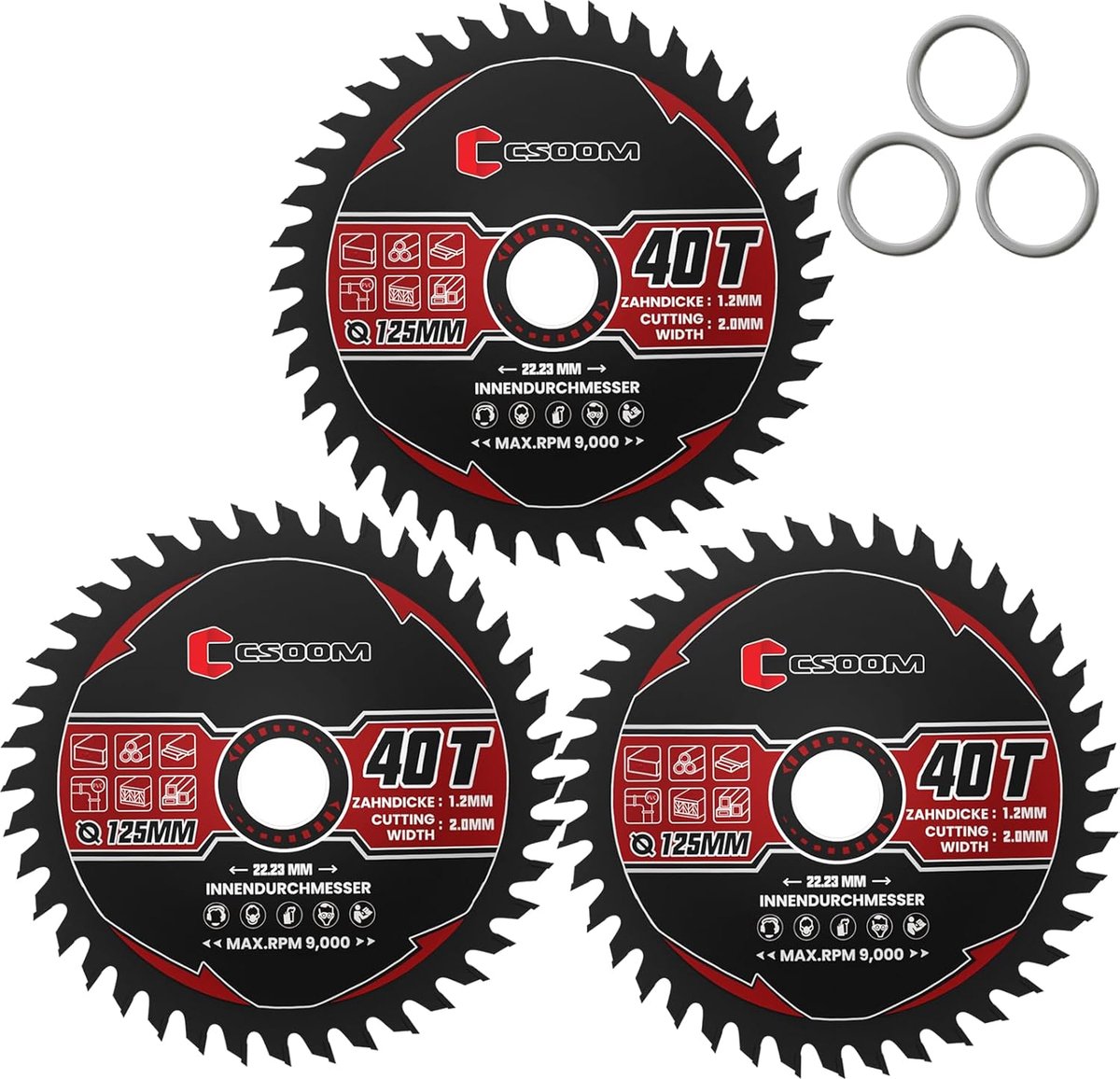 CSOOM 3 x 125 mm Angle Grinder Saw Blade Circular Saw Blade for Wood, Plywood, Laminate, Plasterboard, Plastic, Plastic - ShopVlot