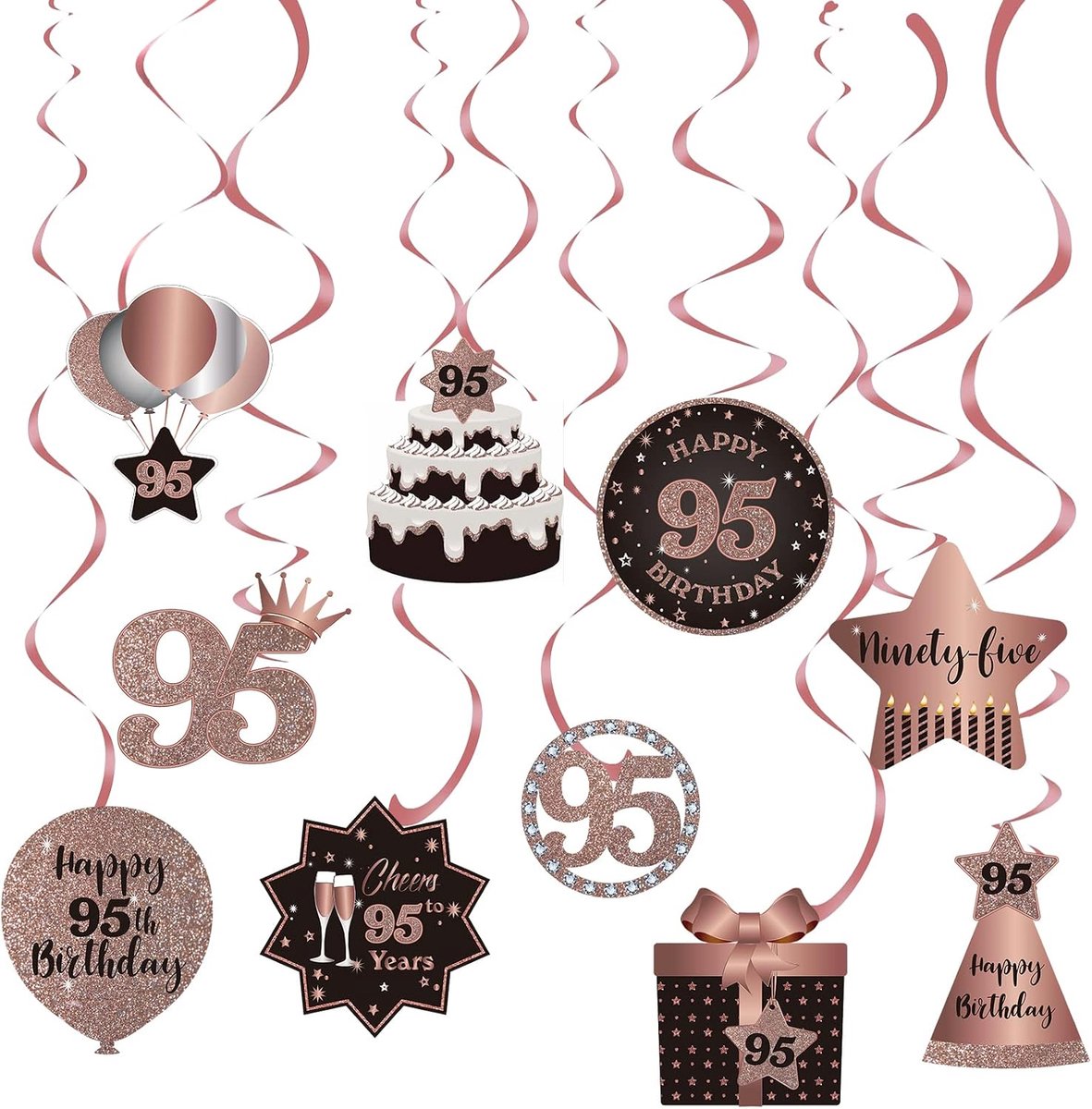 Happy 95th Birthday Party Hanging Swirls Streams Ceiling Decorations, Celebration 95 Foil Hanging Swirls with Cutouts - ShopVlot