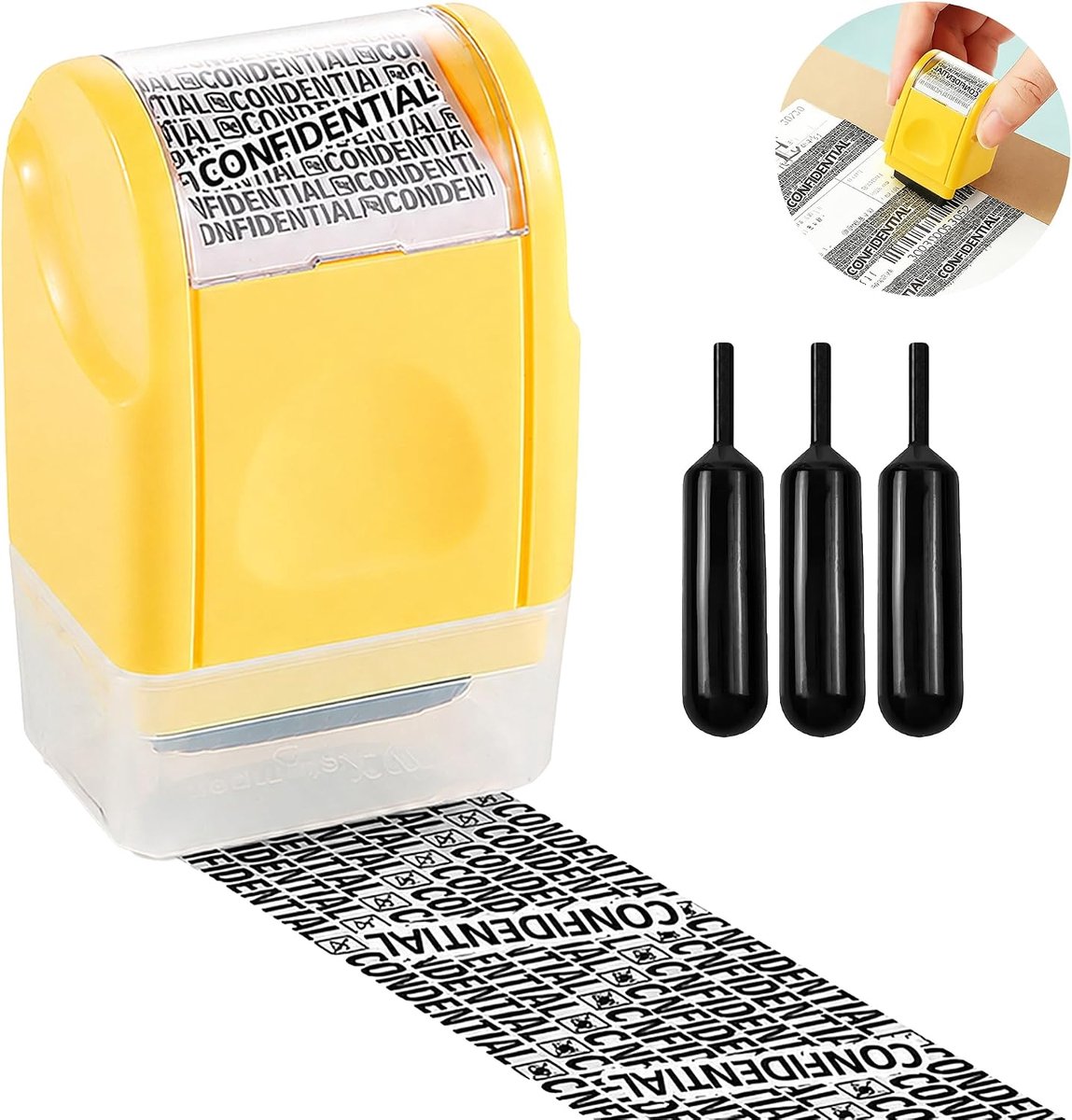 Privacy-rolstempel, vertrouwelijkheidsstempel met 3 navulflessen, navulbare rolstempel voor adressen en documenten - ShopVlot