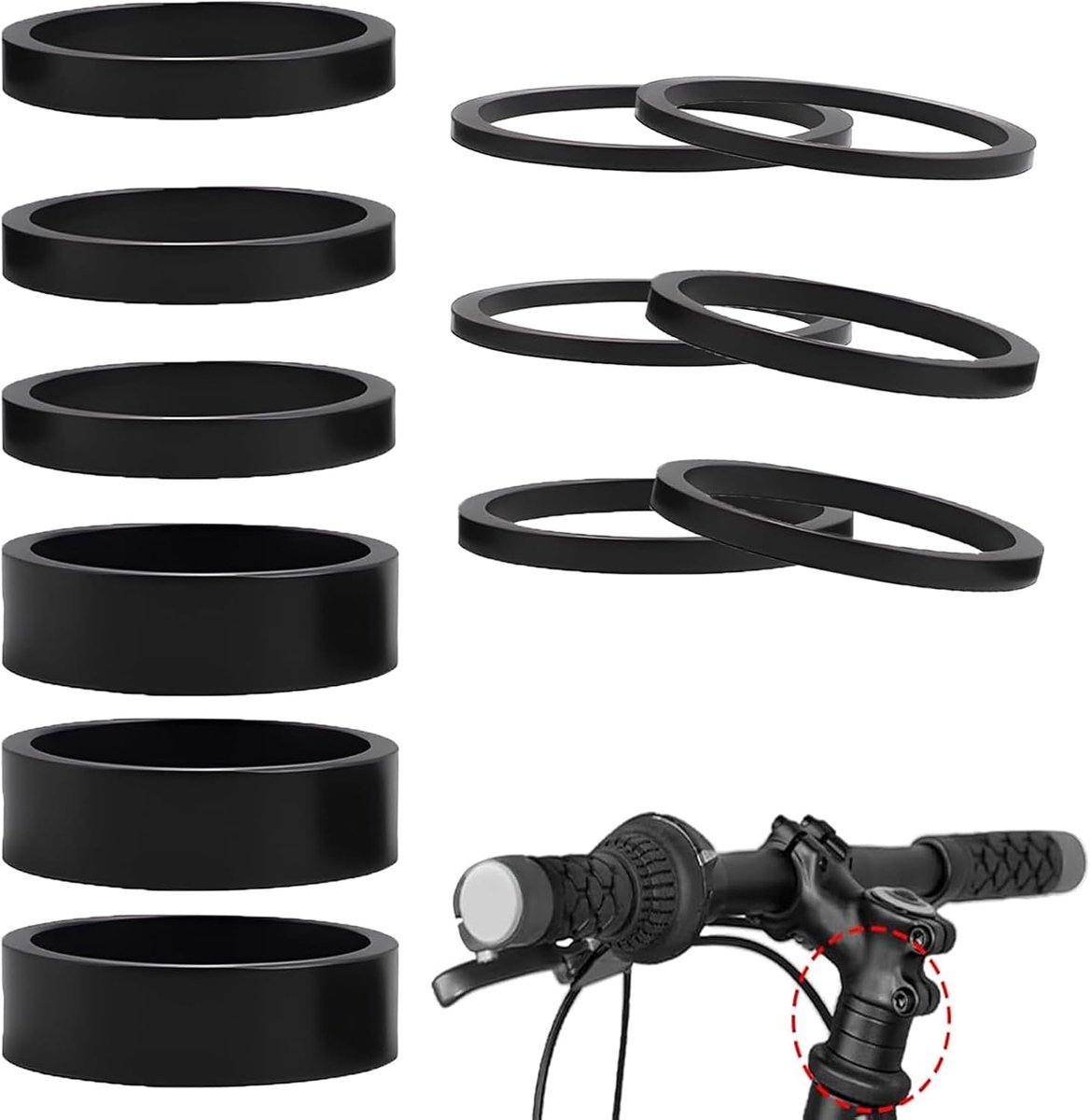 12 Pcs Bicycle Stem Spacer 1 1/8 Inch Bicycle Ahead Stem Spacer Aluminum Bicycle Handlebar Spacer for Road Bike, MTB - ShopVlot