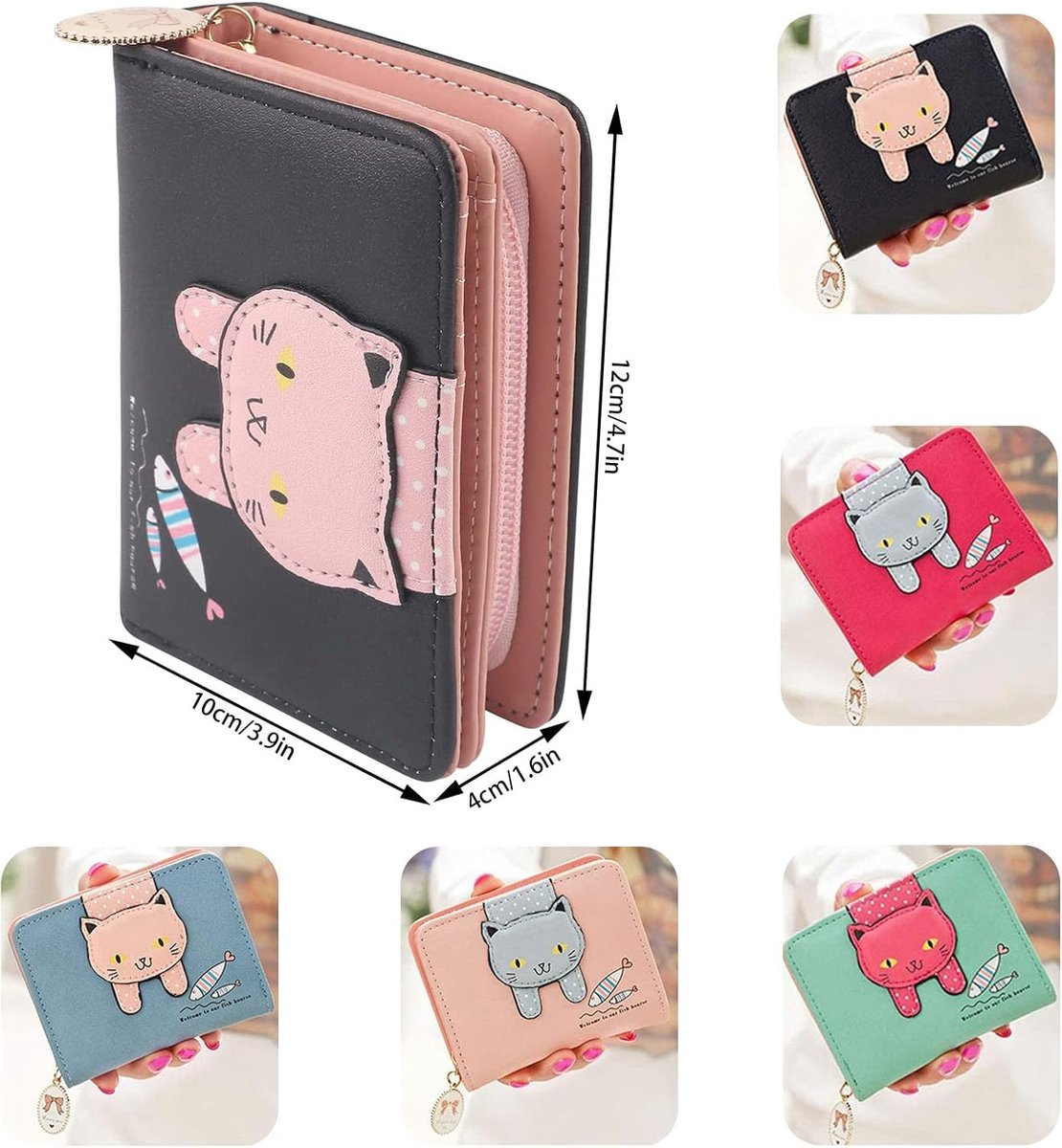 Cute Cat Purse, PU Leather Cat Wallet, Small Coin Card Photo Wallet for Gifts Girls Women Friends Anniversary Rose Red - ShopVlot