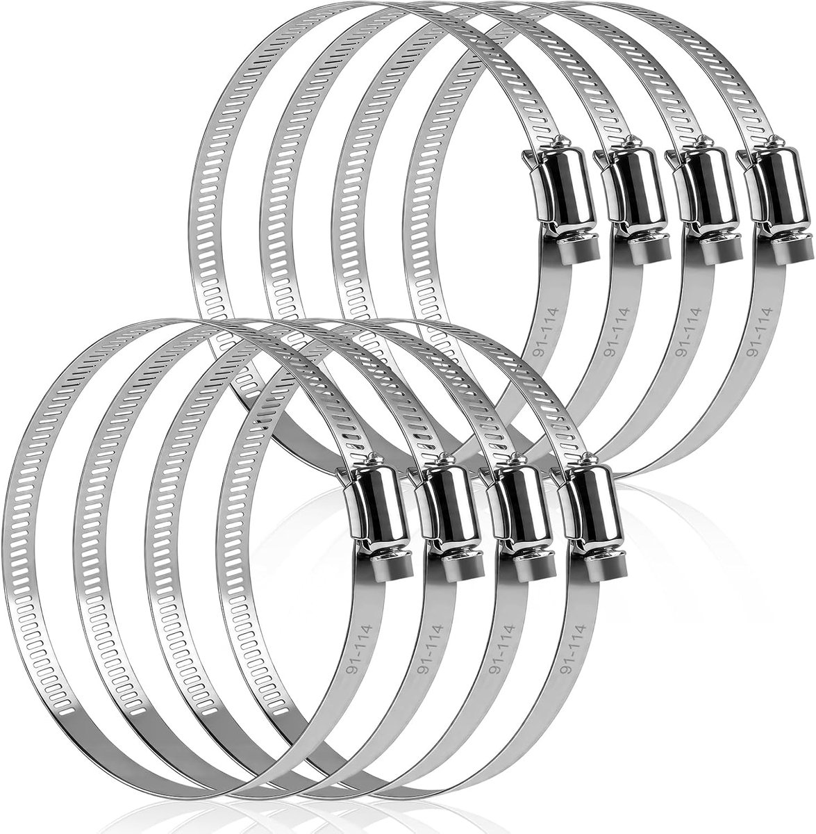 8 stuks slangklemmen, 91-114 mm grote roestvrijstalen buisklemmen, verstelbare slangklemmen, slangbinders voor - ShopVlot