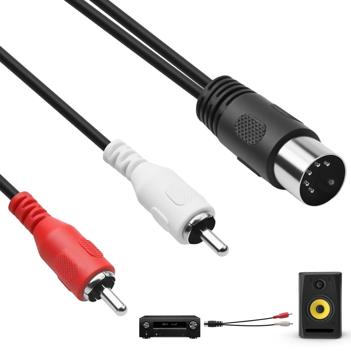 MIDI Cable 5 Pin DIN 5 Pin MIDI Jack to 2 RCA Jacks MIDI to RCA Audio Cable Noise Cancelling for Bang & Olufsen, Naim - ShopVlot