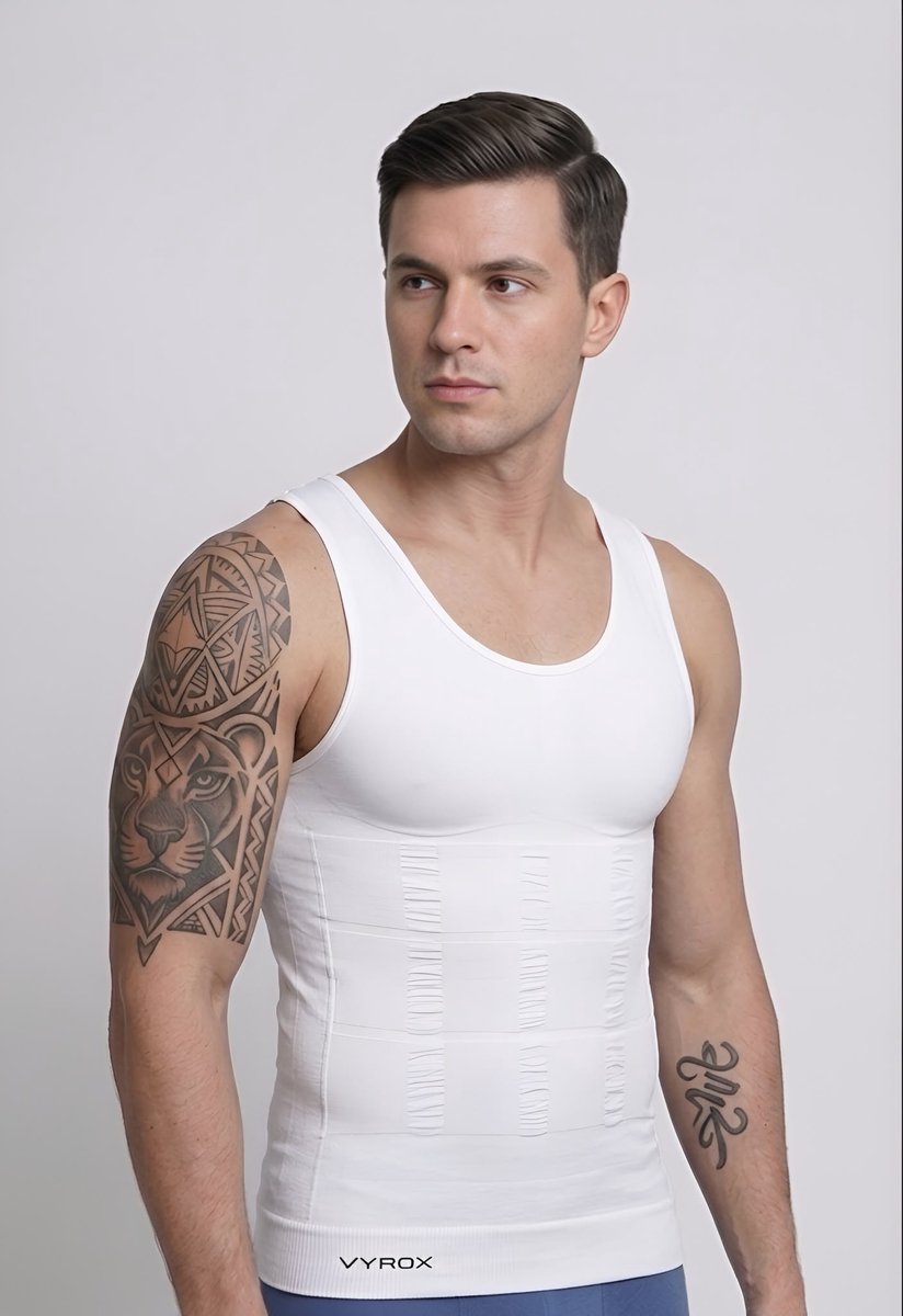 VYROX - Corrigerend Hemd Mannen - Body Buik Shapewear Shirt - Slim Waist Shaper - Mode - Body Shaper - Mouwloos - Wit - XXL