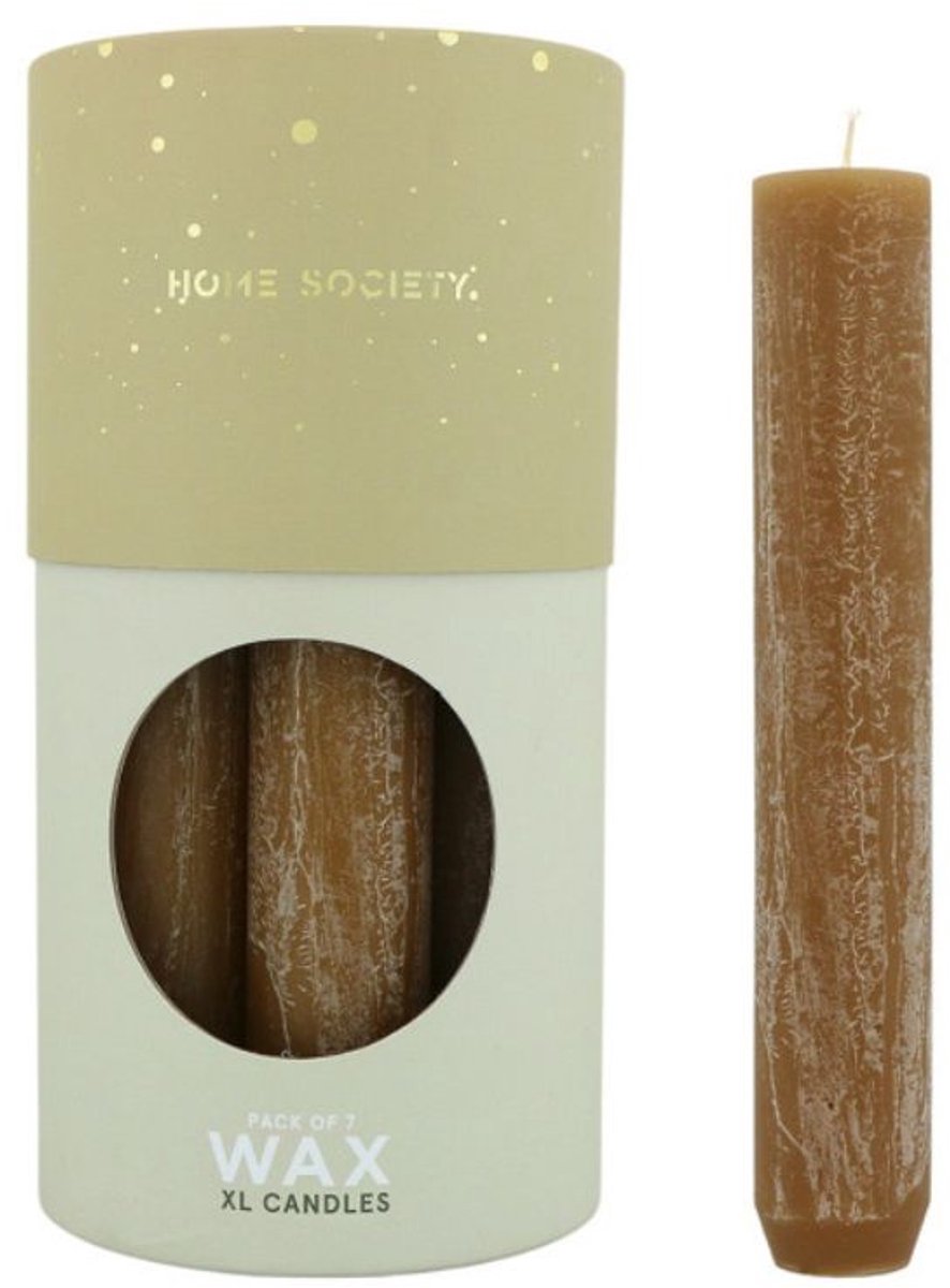 Home Society - Diner Candle XL - Brown - Doos 7 stuks - Rond 3,4 cm - 21 cm hoog