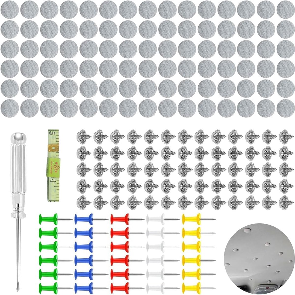 100 - Piece Roof Ceiling Repair Kit - Car - Roof Ceiling Repair Tits, Knobs, Pin Pins, Screwdrivers and Ruler for All - ShopVlot