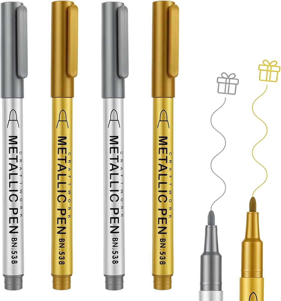4 x acrylmarkers, zilvergoud, 0,7 mm, permanente verf, waterdicht, metalen marker voor steen, hout, keramiek, glas - ShopVlot