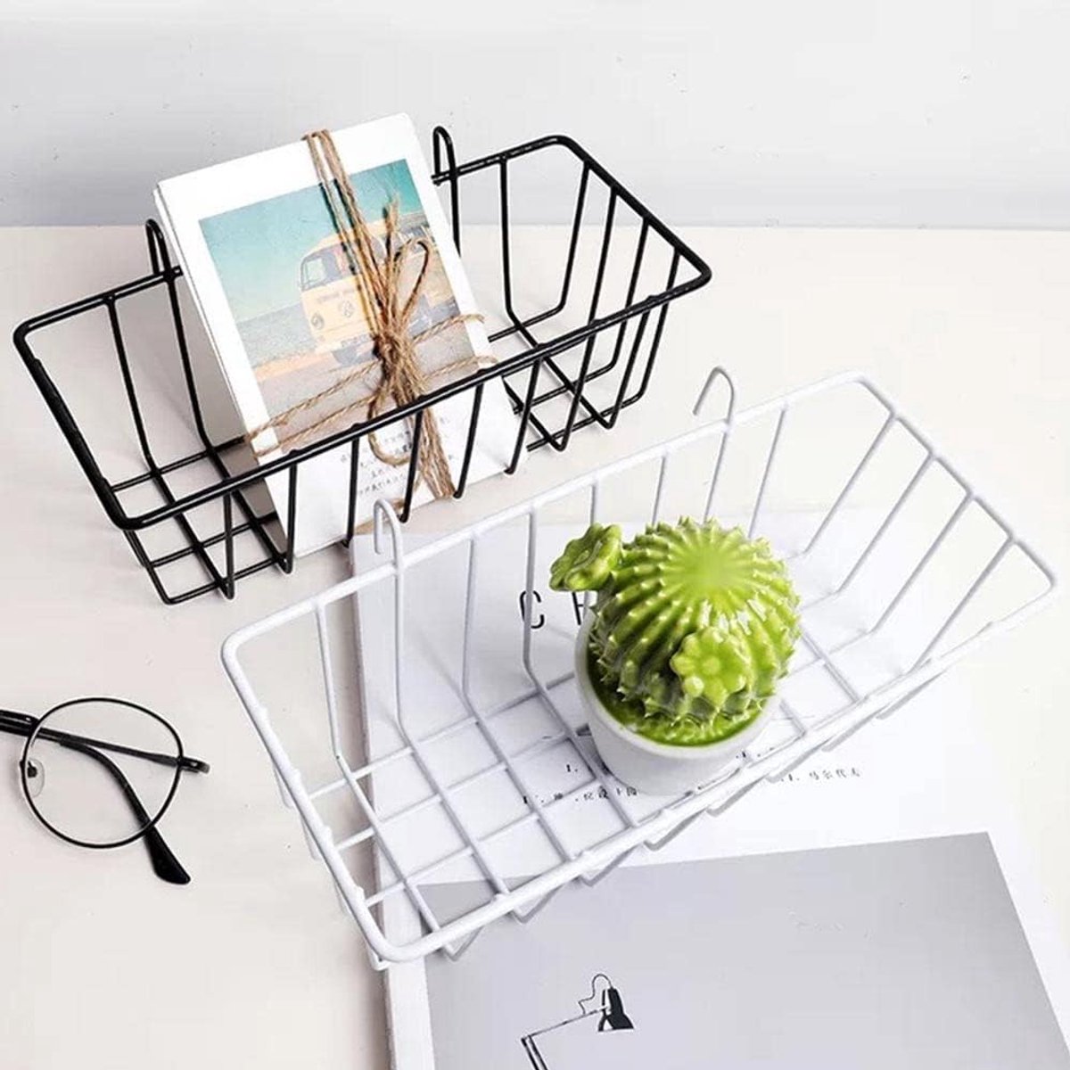 Jauhmui Wire Wall Basket, Basket, Wall Organizer, 23 cm, for Bathroom (Black) - ShopVlot