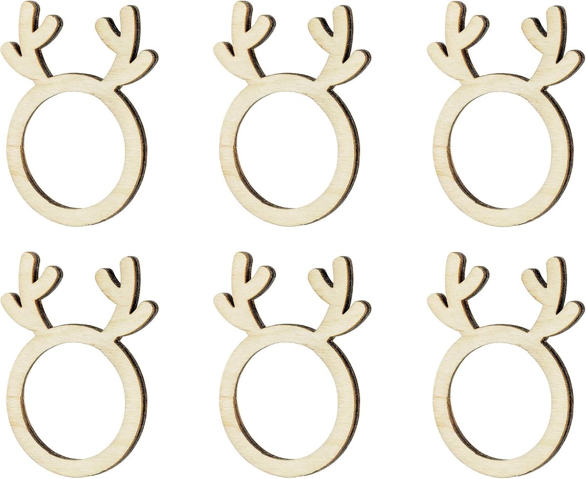 Napkin rings made of wood, 6 pieces reindeer Christmas light brown - ShopVlot
