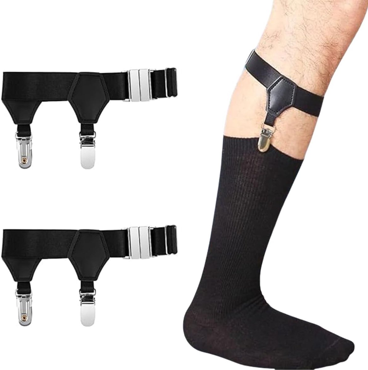 1 Pair Garters, Metal Adjustable Stockings Holders with Duck Bill Buckle, Non-Slip Clip, Elastic Garter with Clip - ShopVlot