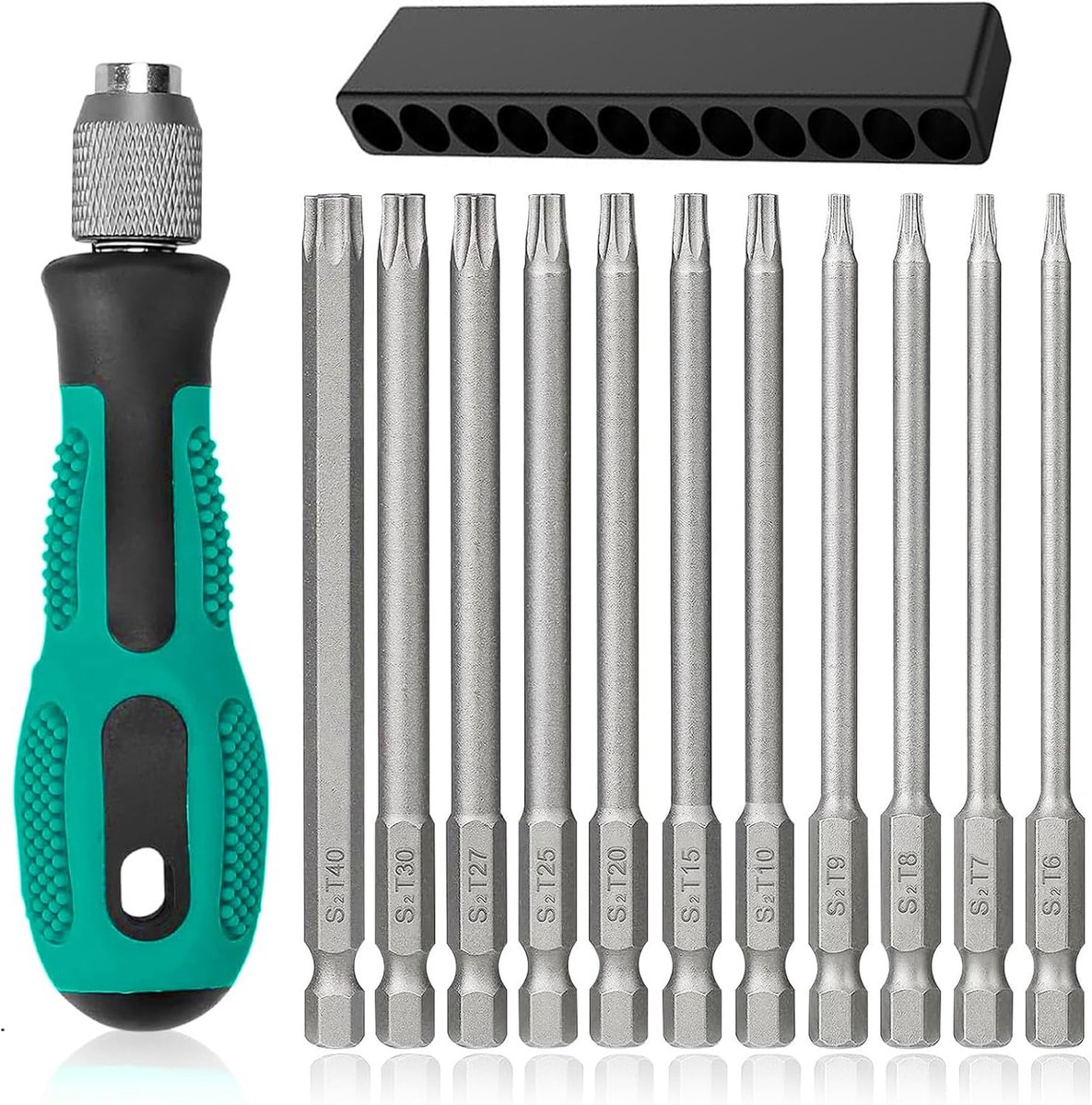 13-delige handschroevendraaierset, zeskantschacht, 100 mm lang, met 1 handgreep S2, 1/4 inch torx-schroevendraaierbits - ShopVlot
