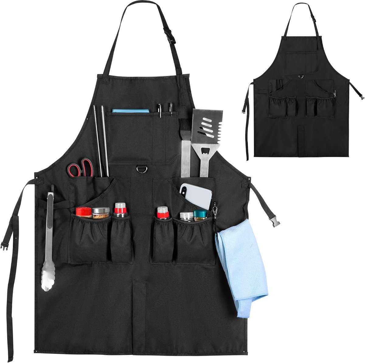 HODRANT BBQ Grill Apron, Cooking Aprons for Men with Pockets and Slit Hem, Kitchen Apron with Adjustable Neck and - ShopVlot