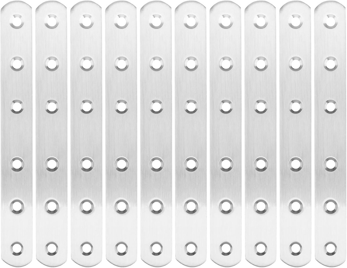 Pack of 10 Flat Connectors, Stainless Steel, Wood Connector, 162 x 20 mm, Perforated Plates, Wood Connector, Flat - ShopVlot