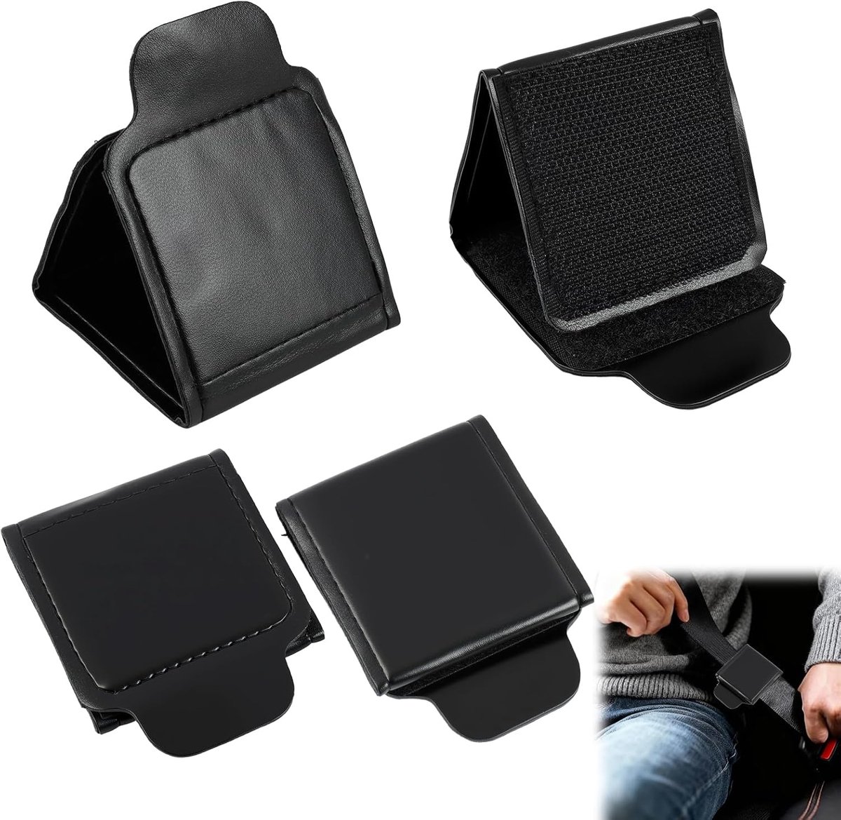 Pack of 4 Safety Belt Clips - Universal Car Seat Belt Adjuster Made of PU Leather Seat Belt Adjuster for Comfort - ShopVlot