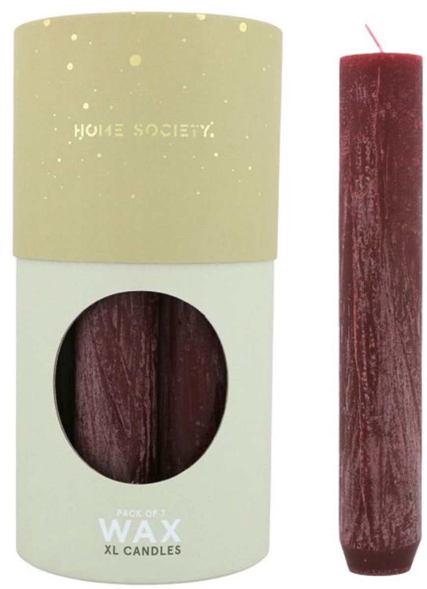 Home Society - Diner Candle XL - Burgundy - Doos 7 stuks - Rond 3,4 cm - 21 cm hoog