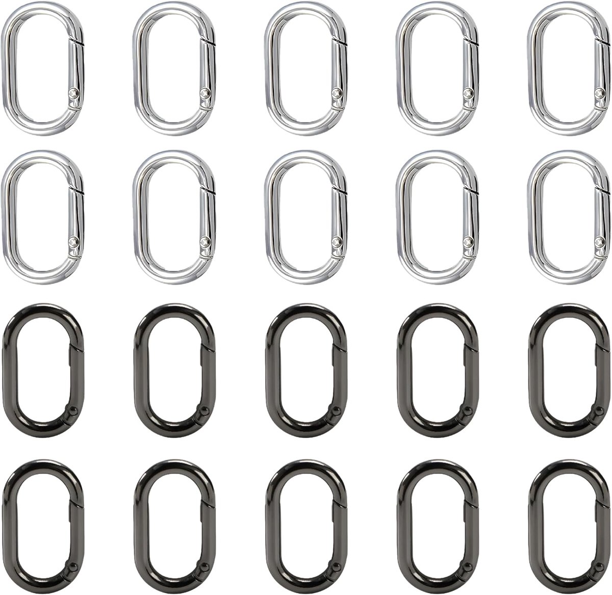 20 stuks ovale veerkarabijnhaken, klein, 24,5 mm, delige karabijnhaak, ovaal, kleine karabijnhaak, ovale veerklem - ShopVlot